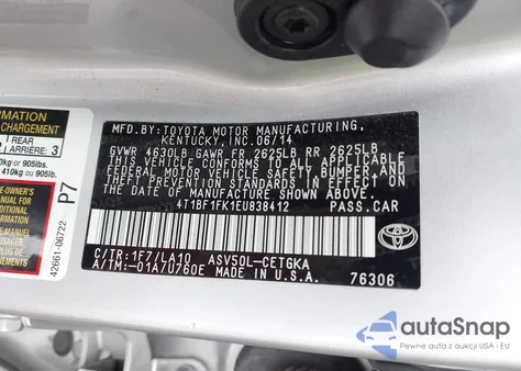 2014 Toyota Camry Xle from USA, damaged, VIN 4T1BF1FK1EU838412